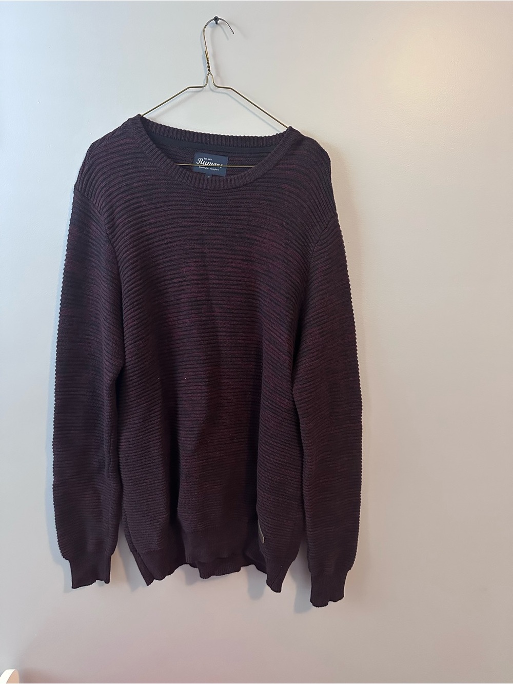 Men's Ribbed Crewneck Sweater in Deep Plum 100% cotton natural fibre cozy fall